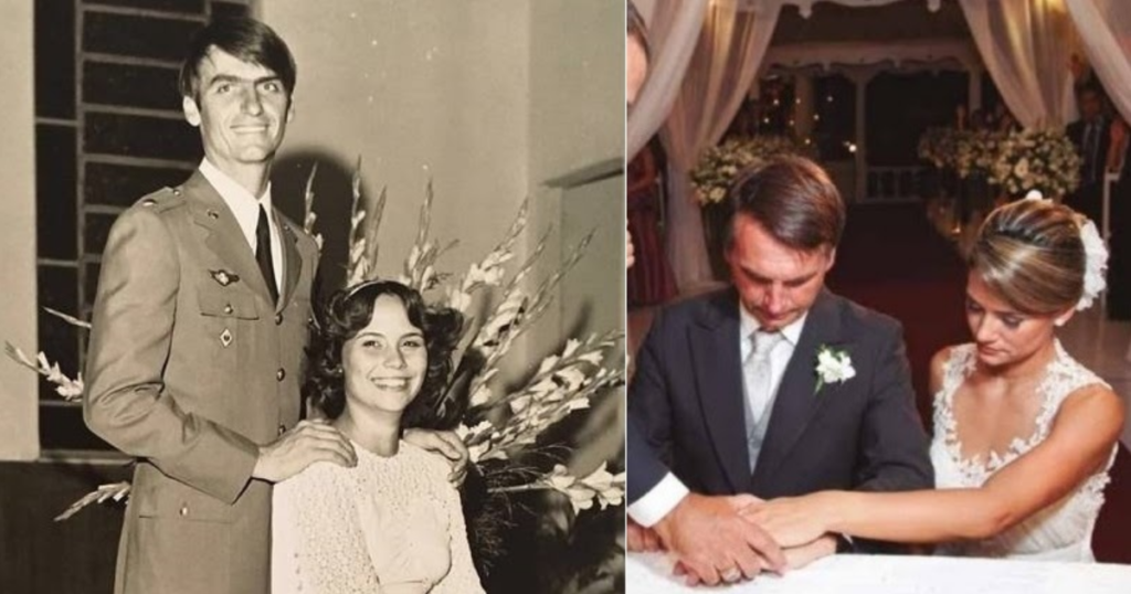 Fotos do primeiro e segundo casamento do presidente Jair Bolsonaro.