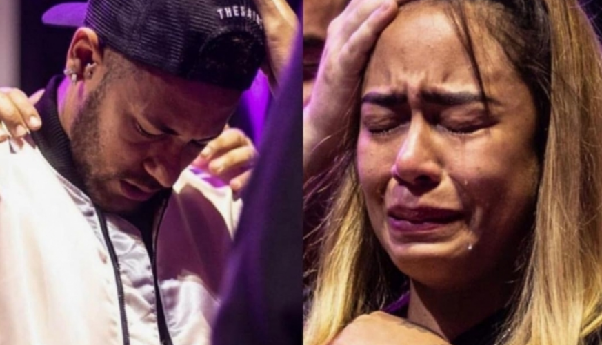Neymar e sua irmã Rafella choram durante culto na Peniel.